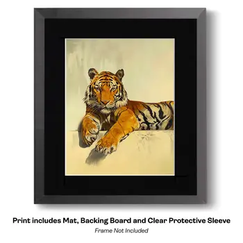 Tiger on a Ledge Japanese Painting - Animal Kingdom Wall Art Prints, from Cute to Majestic – 8″x10″ Artwork for 11″x14″ Frame