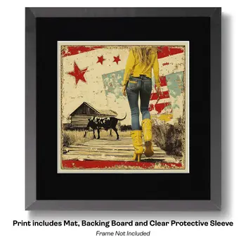 Female Western American Dream - Cowgirl Western Art Prints 8"x8" Artwork for 12"x12" Frame