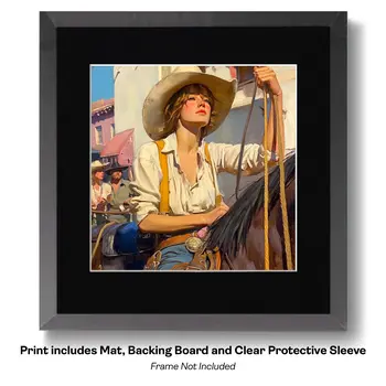 Cowgirl Hot Day - Cowgirl Western Art Prints  8"x8" Artwork for 12"x12" Frame