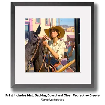 Cowgirl, Horse Shopping - Cowgirl Western Art Prints  8"x8" Artwork for 12"x12" Frame