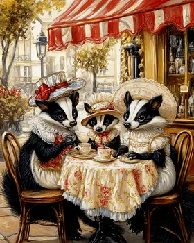 Skunk Family Brunch - Animal Elite Wall Art Prints – 8″x10″ Artwork for 11″x14″ Frame