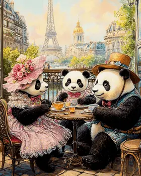 Panda Bear Family Brunch - Animal Elite Wall Art Prints – 8″x10″ Artwork for 11″x14″ Frame