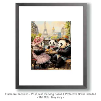 Panda Bear Family Brunch - Animal Elite Wall Art Prints – 8″x10″ Artwork for 11″x14″ Frame
