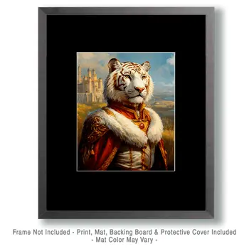 White Tiger King - Animal Elite Wall Art Prints – 8″x10″ Artwork for 11″x14″ Frame
