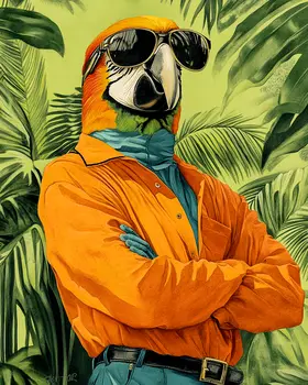 Country Club Parrot - Animal Elite Wall Art Prints – 8″x10″ Artwork for 11″x14″ Frame