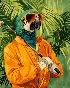 Golf Club Parrot - Animal Elite Wall Art Prints – 8″x10″ Artwork for 11″x14″ Frame