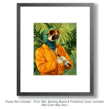 Golf Club Parrot - Animal Elite Wall Art Prints – 8″x10″ Artwork for 11″x14″ Frame