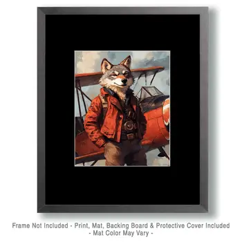 Pilot Wolf - Animal Elite Wall Art Prints – 8″x10″ Artwork for 11″x14″ Frame