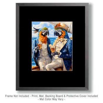 Pair of Partying Parrots - Animal Elite Wall Art Prints – 8″x10″ Artwork for 11″x14″ Frame