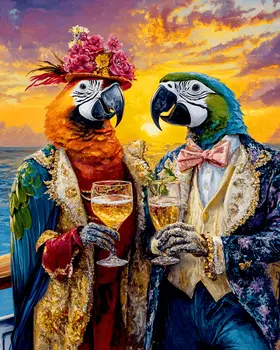 Pair of Parrots on a Cruise - Animal Elite Wall Art Prints – 8″x10″ Artwork for 11″x14″ Frame
