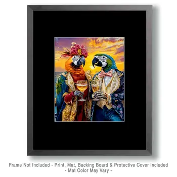 Pair of Parrots on a Cruise - Animal Elite Wall Art Prints – 8″x10″ Artwork for 11″x14″ Frame