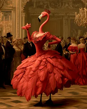 Flamingo in a Ballroom - Animal Elite Wall Art Prints – 8″x10″ Artwork for 11″x14″ Frame
