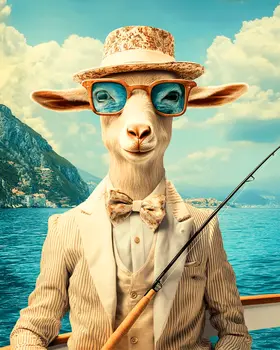Sheepish Fisherman - Animal Elite Wall Art Prints – 8″x10″ Artwork for 11″x14″ Frame