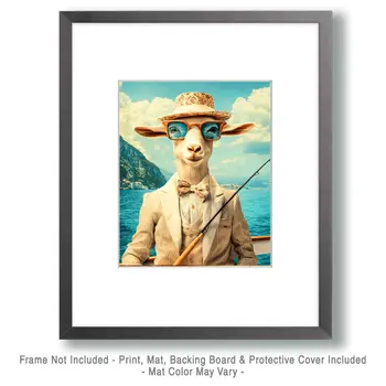 Sheepish Fisherman - Animal Elite Wall Art Prints – 8″x10″ Artwork for 11″x14″ Frame