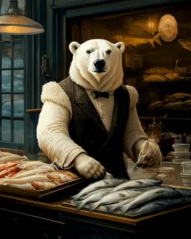 Polar Bear Fishmarket Shopkeeper - Animal Elite Wall Art Prints – 8″x10″ Artwork for 11″x14″ Frame