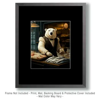 Polar Bear Fishmarket Shopkeeper - Animal Elite Wall Art Prints – 8″x10″ Artwork for 11″x14″ Frame