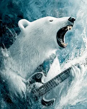 Polar Bear Rocking Out on a Guitar - Animal Elite Wall Art Prints – 8″x10″ Artwork for 11″x14″ Frame