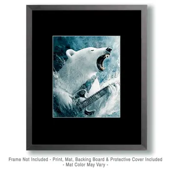 Polar Bear Rocking Out on a Guitar - Animal Elite Wall Art Prints – 8″x10″ Artwork for 11″x14″ Frame