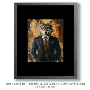 Businessman Wolf - Animal Elite Wall Art Prints – 8″x10″ Artwork for 11″x14″ Frame