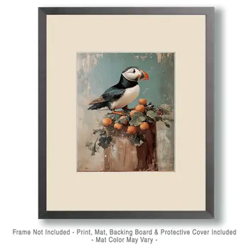 Puffin on a Post - Animal Still Life Wall Art Prints – 8″x10″ Artwork for 11″x14″ Frame