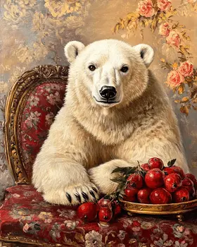 Polar Bear in Chair - Animal Still Life Wall Art Prints – 8″x10″ Artwork for 11″x14″ Frame