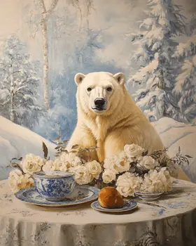 Polar Bear Brunch - Animal Still Life Wall Art Prints – 8″x10″ Artwork for 11″x14″ Frame