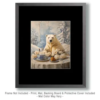 Polar Bear Brunch - Animal Still Life Wall Art Prints – 8″x10″ Artwork for 11″x14″ Frame