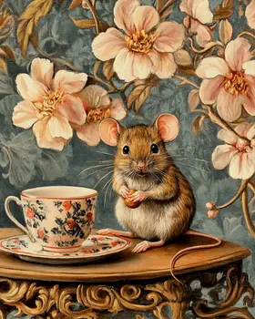 Nouveau Mouse and Teacup - Animal Still Life Wall Art Prints – 8″x10″ Artwork for 11″x14″ Frame