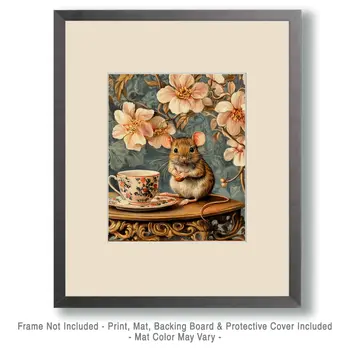 Nouveau Mouse and Teacup - Animal Still Life Wall Art Prints – 8″x10″ Artwork for 11″x14″ Frame