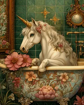 Unicorn in Fancy Bathtub - Bathroom Wall Art Prints – 8″x10″ Artwork for 11″x14″ Frame