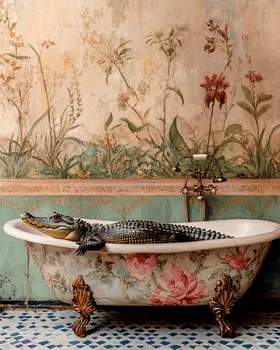 Alligator in Fancy Bathtub - Bathroom Wall Art Prints – 8″x10″ Artwork for 11″x14″ Frame
