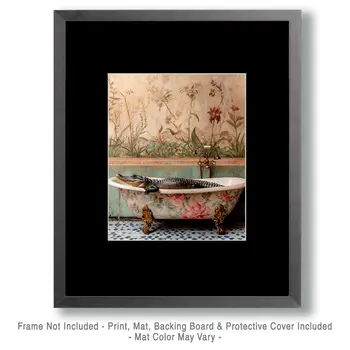 Alligator in Fancy Bathtub - Bathroom Wall Art Prints – 8″x10″ Artwork for 11″x14″ Frame