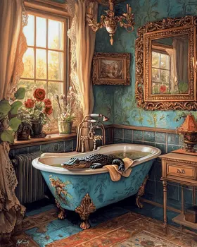 Alligator Soaking in Fancy Bathtub - Bathroom Wall Art Prints – 8″x10″ Artwork for 11″x14″ Frame