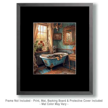 Alligator Soaking in Fancy Bathtub - Bathroom Wall Art Prints – 8″x10″ Artwork for 11″x14″ Frame