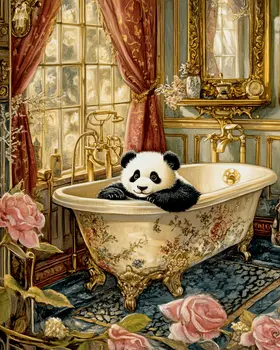Panda Bear in Fancy Bathtub - Bathroom Wall Art Prints – 8″x10″ Artwork for 11″x14″ Frame