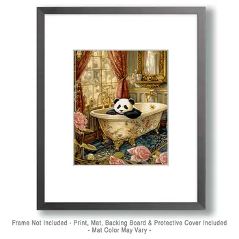 Panda Bear in Fancy Bathtub - Bathroom Wall Art Prints – 8″x10″ Artwork for 11″x14″ Frame
