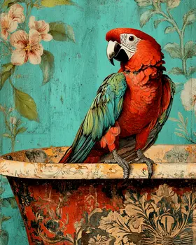 Parrot on Fancy Bathtub - Bathroom Wall Art Prints – 8″x10″ Artwork for 11″x14″ Frame