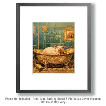 Pig in Fancy Bathtub - Bathroom Wall Art Prints – 8″x10″ Artwork for 11″x14″ Frame