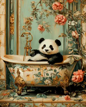 Panda Bear Laying in Painted Bathtub - Bathroom Wall Art Prints – 8″x10″ Artwork for 11″x14″ Frame