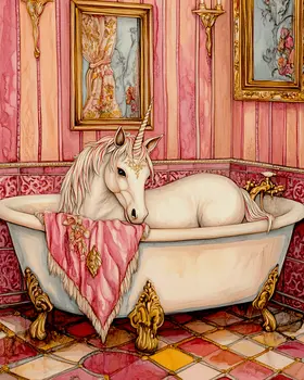Unicorn in Pink Bathroom - Bathroom Wall Art Prints – 8″x10″ Artwork for 11″x14″ Frame