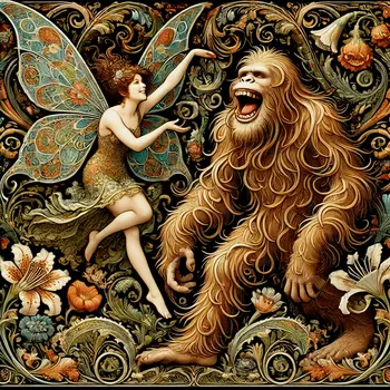 Fairy: He said it was this big! - Bigfoot Art Prints – 8″x8″ Artwork in 12″x12″ Mat