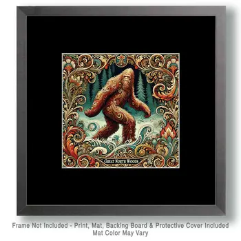 Great North Woods Bigfoot Sighting - Bigfoot Art Prints – 8″x8″ Artwork in 12″x12″ Mat