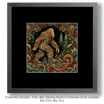There Goes Bigfoot - Bigfoot Art Prints – 8″x8″ Artwork in 12″x12″ Mat