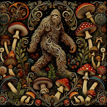 Amanita Sasquatch - Bigfoot Art Prints – 8″x8″ Artwork in 12″x12″ Mat