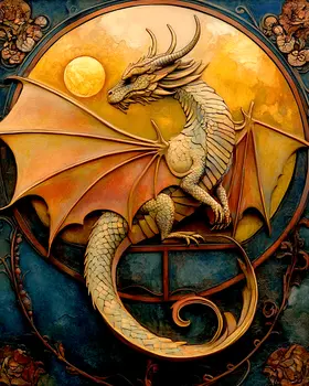 Nouveau Draco Sunrise - Dragon Wall Art Prints – 8″x10″ Artwork for 11″x14″ Frame