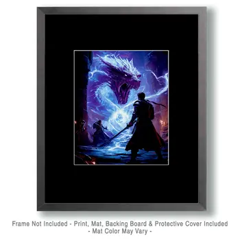 Fighting the Purple Serpent - Dragon Wall Art Prints – 8″x10″ Artwork for 11″x14″ Frame