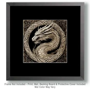 Celtic Dragon Circle - Dragon Wall Art Prints – 8″x10″ Artwork for 11″x14″ Frame