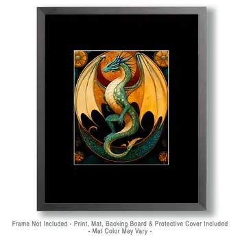 Northern Green Dragon - Dragon Wall Art Prints – 8″x10″ Artwork for 11″x14″ Frame