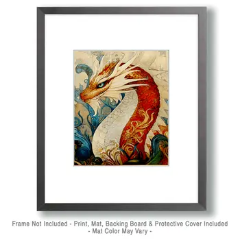 Water Serpent - Dragon Wall Art Prints – 8″x10″ Artwork for 11″x14″ Frame
