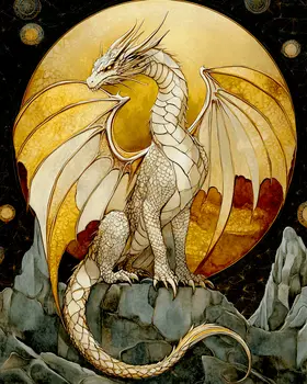 Golden Moon Draco - Dragon Wall Art Prints – 8″x10″ Artwork for 11″x14″ Frame